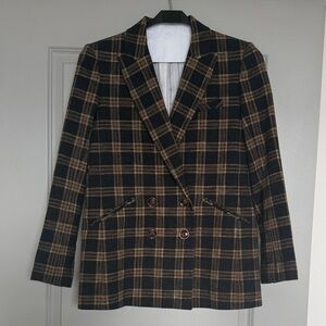 Veronica Beard Dickey Classic Plaid Double-Breasted Blazer Sz 10